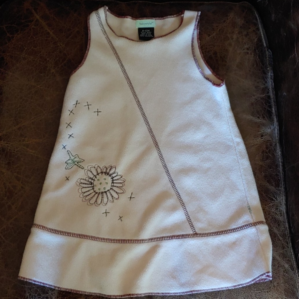 Sleeveless Beige Fleece Dress w/ Flower Detail